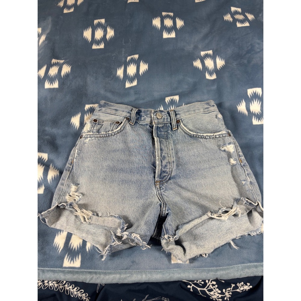 AGOLDE Dee High Rise Distressed Denim Shorts Light Blue A9034-1141 Size 26